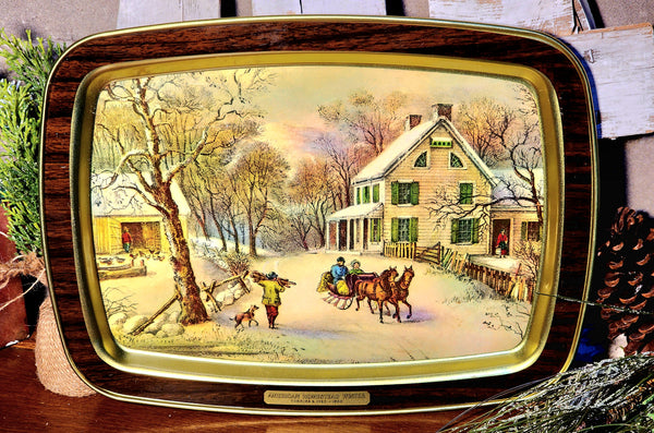 Vintage Currier and Ives Metal Tray