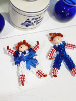 Vintage Beaded Raggedy Ann and Andy Ornament Set