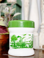 Vintage Green Milk Glass Humidor Jar with Lid