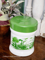 Vintage Green Milk Glass Humidor Jar with Lid