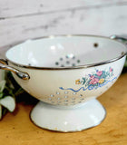 Vintage Enamel Colander with Flowers