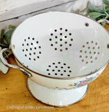 Vintage Enamel Colander with Flowers