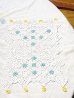 Vintage Aqua and Yellow Crochet Doily