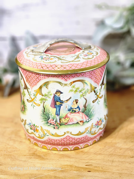 Early Pink Victorian Theme Cookie Tin