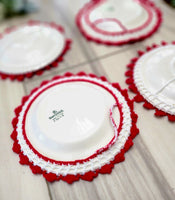 Set of 4 Vintage Plates with Crochet Holders