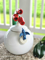 Vintage Ancona Enamel Whistling Teakettle with Tulips