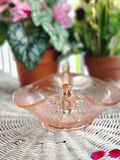 Vintage Pink Depression Glass Bon-Bon Dish with Birds