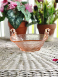 Vintage Pink Depression Glass Bon-Bon Dish with Birds