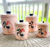 Vintage Pink Rooster Canister Set