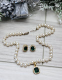 Vintage Faux Pearl and Emerald Jewelry Set