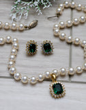 Vintage Faux Pearl and Emerald Jewelry Set