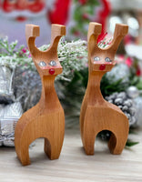 Mid-Century Carved Wood Deer Set