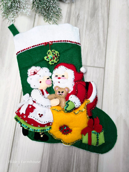 Vintage Felt and Sequin Santa and Mrs. Claus Stocking