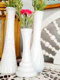 Vintage Milk Glass Vase Set with Floral