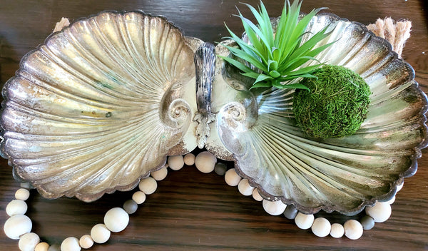 Vintage Double Shell Silver Dish